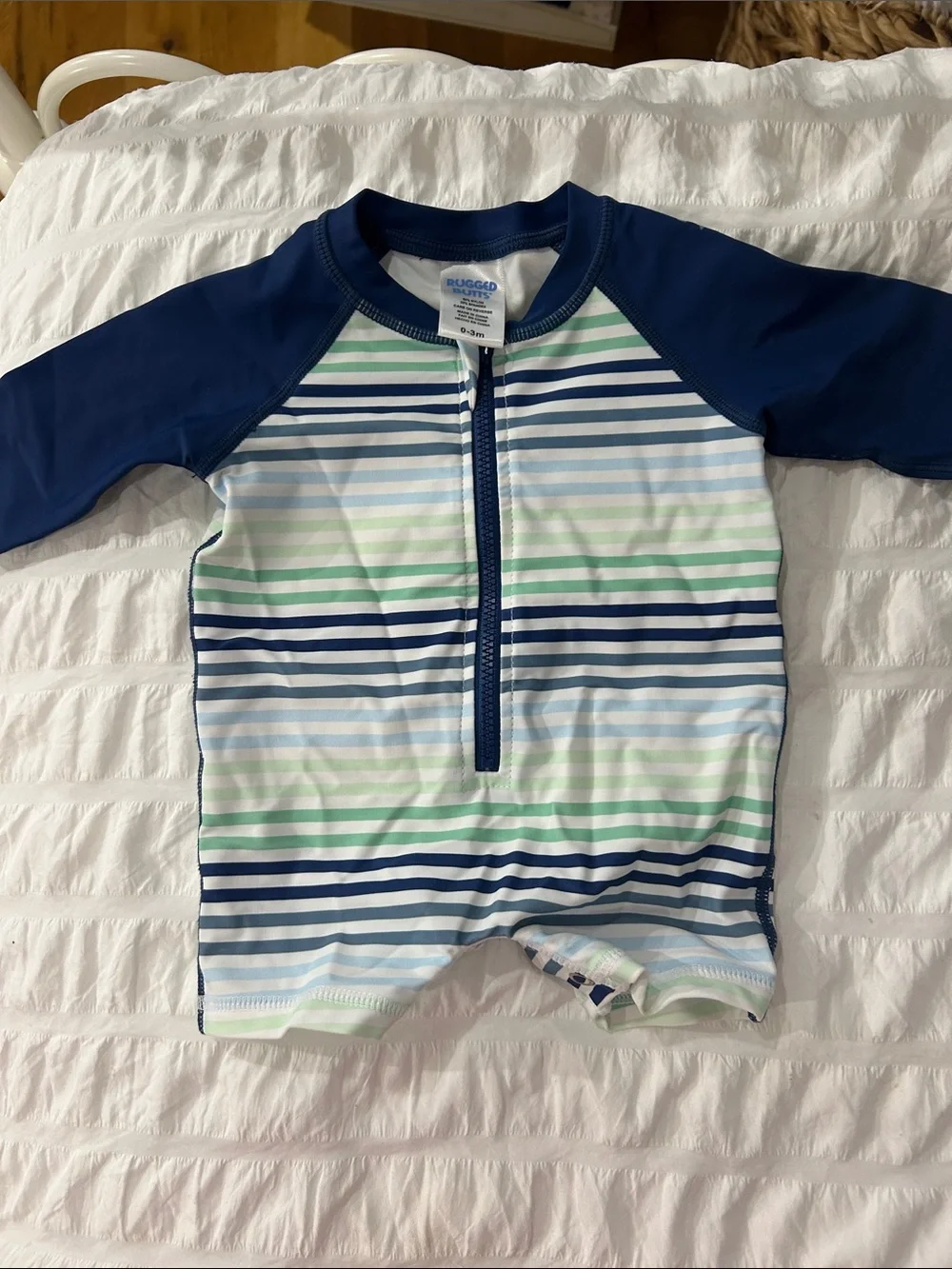 Rugged Butts Navy & Green Stripe swimsuit 0-3m